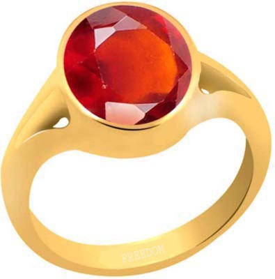 freedom Natural Certified Hessonite (Gomed) Gemstone 8.25 Ratti or 7.50 Carat for Male & Female Panchdhatu 22K Gold Plated Alloy Ring