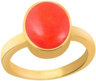 freedom Certified Coral (Moonga) Gemstone 8.25 Ratti or 7.50 Carat for Male & Female Panchdhatu 22K Gold Plated Alloy Coral Ring