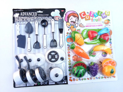 Aparnas white 25 Peices Kids Kitchen set for Girls with sliceable fruit set for kids