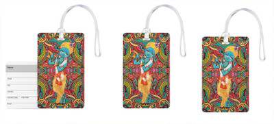 

100yellow Luggage Tags- Lord Krishna Printed PVC Travel Tag with Silicon Strap- Ideal For Gift-Pack Of 3 Luggage Tag(Multicolor)