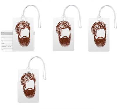 

100yellow Luggage Tags- Designer Beard Print Fancy High Quality PVC Travel Bag Tag with Silicon Strap-Pack Of 4 Luggage Tag(Multicolor)