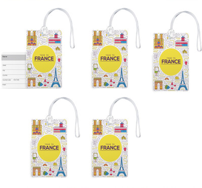 

100yellow Luggage Tags- Printed PVC Baggage/Bag Tag with Silicon Strap Address Label- Ideal For Travel-Pack Of 5 Luggage Tag(Multicolor)