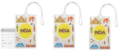 

100yellow Luggage Tags- Designer Printed PVC Baggage/Bag Tag with Silicon Strap Address Label- Ideal For Gift-Pack Of 3 Luggage Tag(Multicolor)