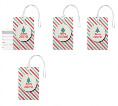 

100yellow Luggage Tags- Merry Christmas Print Gloss Finish PVC Bag Tag with Silicon Strap- Ideal For Travel-Pack Of 4 Luggage Tag(Multicolor)