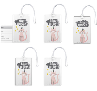 

100yellow Happy Birthday Printed Luggage Tags, Premium Quality PVC Bag Tag with Silicon Strap By 100yellow-Pack Of 5 Luggage Tag(Multicolor)