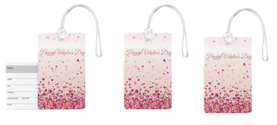 

100yellow Luggage Tags- Happy Valentine Day Print Gloss Finish PVC Bag Tag with Silicon Strap- Ideal For Travel-Pack Of 3 Luggage Tag(Multicolor)