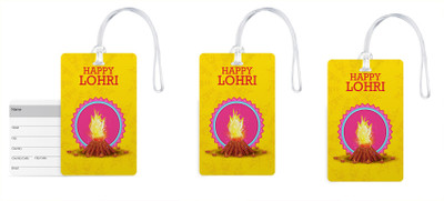 

100yellow Luggage Tags- Happy Lohri Printed Gloss Finish PVC Bag Tag with Silicon Strap- Ideal For Travel-Pack Of 3 Luggage Tag(Multicolor)