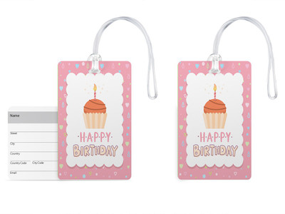 

100yellow Luggage Tags - Happy Birthday Printed Gloss Finish PVC with Silicon Strap Bag Tag – Ideal for Travel-Pack Of 2 Luggage Tag(Multicolor)