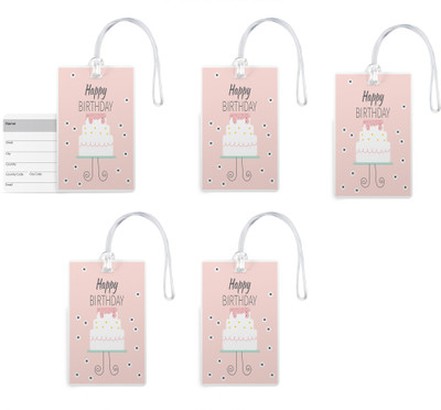 

100yellow Luggage Tags -Happy Birthday Print Premium Quality PVC Bag Tag with Silicon Strap-100yellow-Pack Of 5 Luggage Tag(Multicolor)