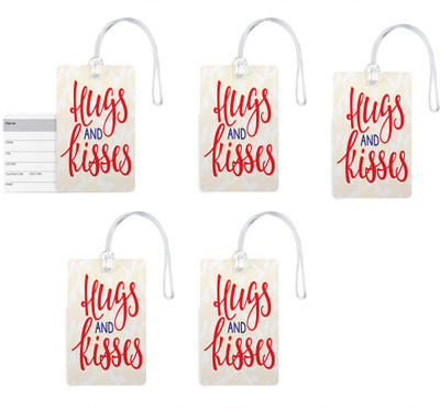 

100yellow Luggage Tags- Hugs & Kisses Print High Quality PVC Tag with Silicon Strap- Ideal For Gift-Pack Of 5 Luggage Tag(Multicolor)