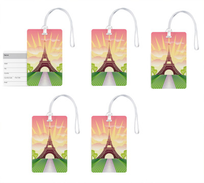 

100yellow Luggage Tags- Eiffel Tower Print PVC Baggage/Bag Tag with Silicon Strap Address Label- Ideal For Gift-Pack Of 5 Luggage Tag(Multicolor)