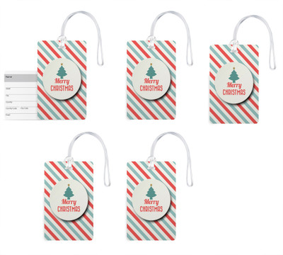 

100yellow Luggage Tags- Merry Christmas Print Gloss Finish PVC Bag Tag with Silicon Strap- Ideal For Travel-Pack Of 5 Luggage Tag(Multicolor)