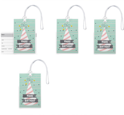 

100yellow Luggage Tags -Happy Birthday Print Gloss Finish PVC Bag Tag with Silicon Strap By 100yellow-Pack Of 4 Luggage Tag(Multicolor)