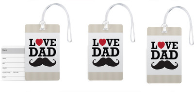

100yellow Luggage Tags- Love Dad Printed Gloss Finish PVC Bag Tag with Silicon Strap- Gift For Father-Pack Of 3 Luggage Tag(Multicolor)
