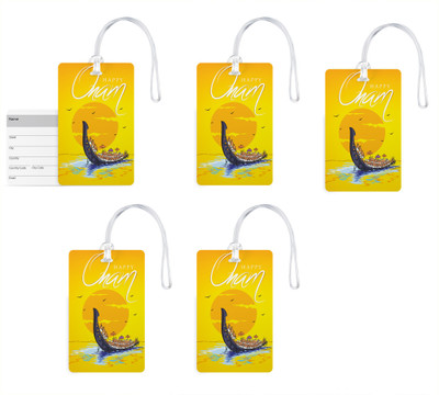 

100yellow Luggage Tags- Happy Onam Printed Gloss Finish PVC Bag Tag with Silicon Strap- Ideal For Travel-Pack Of 5 Luggage Tag(Multicolor)