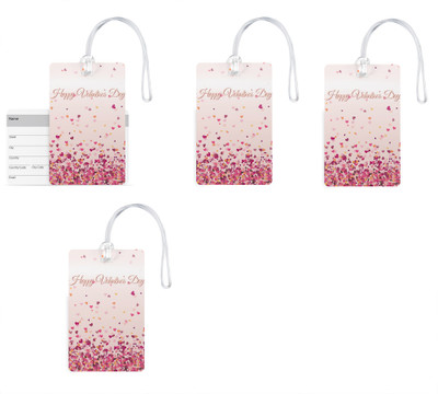 

100yellow Luggage Tags- Happy Valentine Day Print Gloss Finish PVC Bag Tag with Silicon Strap- Ideal For Travel-Pack Of 4 Luggage Tag(Multicolor)