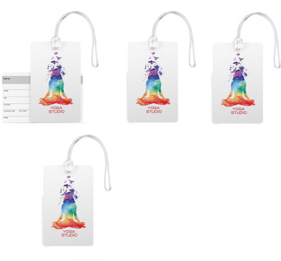 

100yellow Luggage Tags- Yoga Studio Printed High Quality PVC Tag with Silicon Strap- Ideal For Travel-Pack Of 4 Luggage Tag(Multicolor)