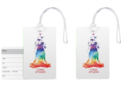 

100yellow Luggage Tags- Yoga Studio Printed High Quality PVC Tag with Silicon Strap- Ideal For Travel-Pack Of 2 Luggage Tag(Multicolor)