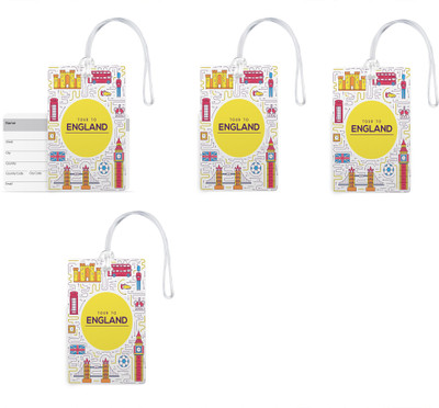 

100yellow Luggage Tags- Printed PVC Baggage/Bag Tag with Silicon Strap Address Label- Ideal For Travel-Pack Of 4 Luggage Tag(Multicolor)