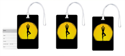 

100yellow Luggage Tags- Yoga Pose Printed Gloss Finish PVC Tag with Silicon Strap- Ideal For Travel-Pack Of 3 Luggage Tag(Multicolor)