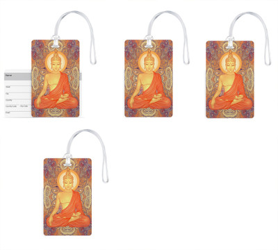 

100yellow Luggage Tags- Lord Buddha Printed High Quality PVC Tag with Silicon Strap- Ideal For Travel-Pack Of 4 Luggage Tag(Multicolor)