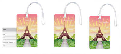 

100yellow Luggage Tags- Eiffel Tower Print PVC Baggage/Bag Tag with Silicon Strap Address Label- Ideal For Gift-Pack Of 3 Luggage Tag(Multicolor)