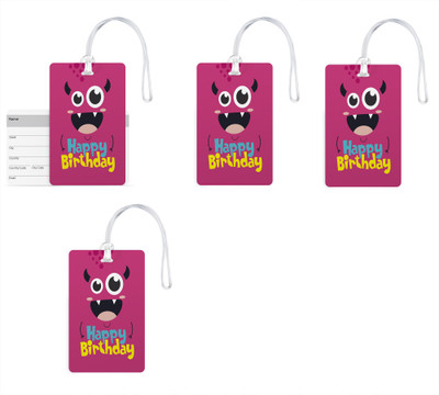 

100yellow Luggage Tags Happy Birthday Printed Premium PVC Bag Tag with Silicon Strap By 100yellow- For Travel-Pack Of 4 Luggage Tag(Multicolor)