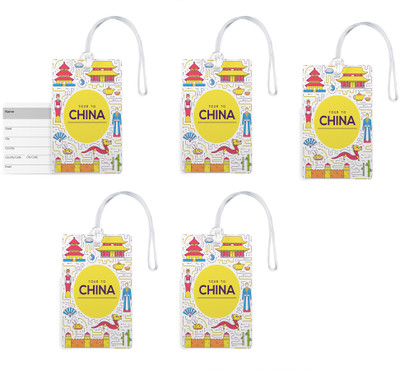 

100yellow Luggage Tags- Printed PVC Baggage/Bag Tag with Silicon Strap Address Label- Ideal For Travel-Pack Of 5 Luggage Tag(Multicolor)