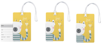 

100yellow Luggage Tags- Designer Printed High Quality Gloss Finish PVC Bag Tag with Silicon Strap- Ideal For Travel-Pack Of 3 Luggage Tag(Multicolor)