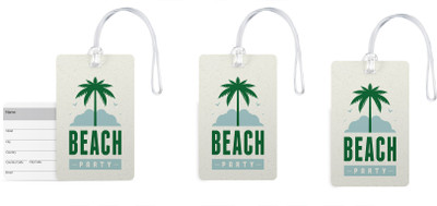 

100yellow Luggage Tags- Beach Party Print High Quality Gloss Finish PVC Bag Tag with Silicon Strap- Ideal For Travel-Pack Of 3 Luggage Tag(Multicolor)