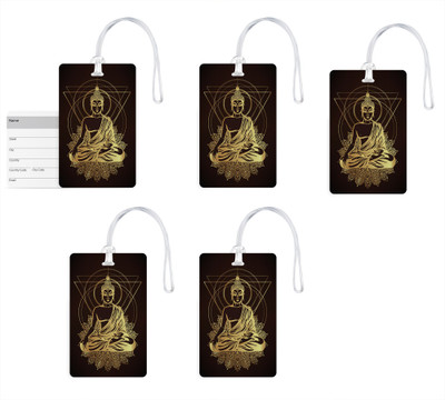 

100yellow Luggage Tags- Lord Buddha Print Gloss Finish PVC Tag with Silicon Strap- Ideal For Travel-Pack Of 5 Luggage Tag(Multicolor)