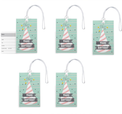 

100yellow Luggage Tags -Happy Birthday Print Gloss Finish PVC Bag Tag with Silicon Strap By 100yellow-Pack Of 5 Luggage Tag(Multicolor)