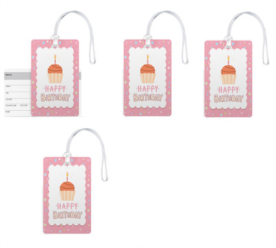 

100yellow Luggage Tags - Happy Birthday Printed Gloss Finish PVC with Silicon Strap Bag Tag – Ideal for Travel-Pack Of 4 Luggage Tag(Multicolor)