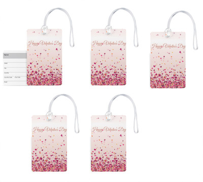 

100yellow Luggage Tags- Happy Valentine Day Print Gloss Finish PVC Bag Tag with Silicon Strap- Ideal For Travel-Pack Of 5 Luggage Tag(Multicolor)