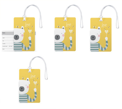 

100yellow Luggage Tags- Designer Printed High Quality Gloss Finish PVC Bag Tag with Silicon Strap- Ideal For Travel-Pack Of 4 Luggage Tag(Multicolor)