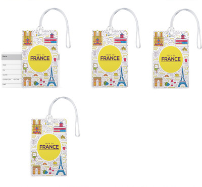 

100yellow Luggage Tags- Printed PVC Baggage/Bag Tag with Silicon Strap Address Label- Ideal For Travel-Pack Of 4 Luggage Tag(Multicolor)