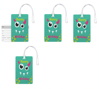 

100yellow Happy Birthday Printed Luggage Tags PVC Bag Tag with Silicon Strap-Ideal For Gift By 100yellow-Pack Of 4 Luggage Tag(Multicolor)