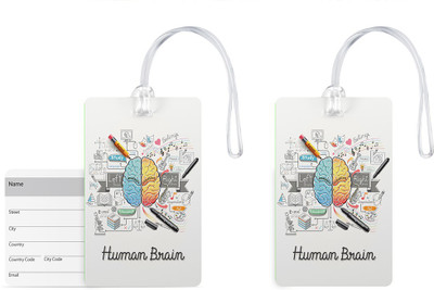 

100yellow Luggage Tags- Human Brain Print High Quality Gloss Finish PVC Bag Tag with Silicon Strap- Ideal For Travel-Pack Of 2 Luggage Tag(Multicolor)