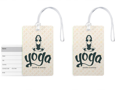 

100yellow Luggage Tags- Yoga Health & Beauty Printed Gloss Finish PVC Tag with Silicon Strap- Ideal For Travel-Pack Of 2 Luggage Tag(Multicolor)