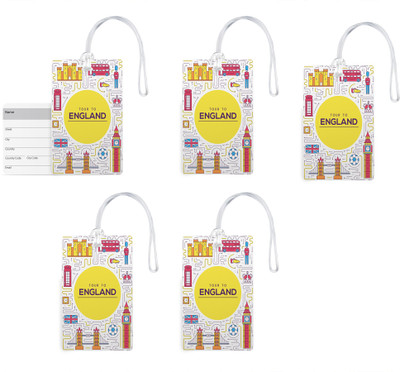 

100yellow Luggage Tags- Printed PVC Baggage/Bag Tag with Silicon Strap Address Label- Ideal For Travel-Pack Of 5 Luggage Tag(Multicolor)
