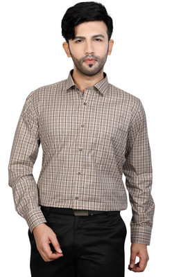 All Seasons Men Checkered Formal Brown Shirt