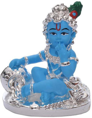 

Siri Creations Krishna Idol With Blue Enamel With Round Base Decorative Showpiece - 8 cm(Silver Plated, Blue)