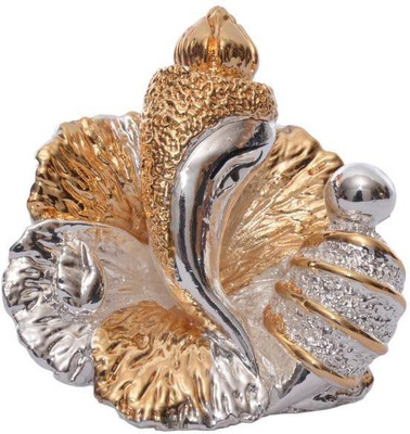 

Siri Creations Hibiscus Ganesha Idol With Silver And Gold Polish Decorative Showpiece - 6.5 cm(Silver Plated, Gold)
