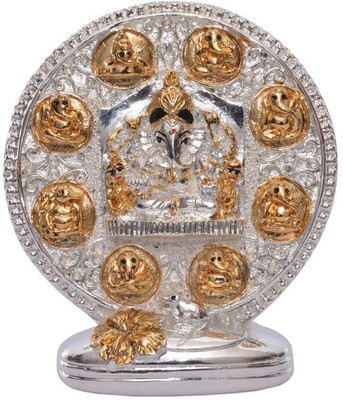 

Siri Creations Astha Vinyaka With Silver Foil And Gold Polish Decorative Showpiece - 9.5 cm(Silver Plated, Multicolor)