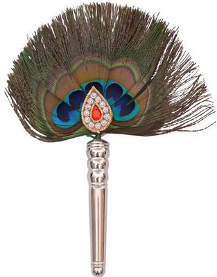 

Siri Creations Silver Chamara With Peocock Feather Big Decorative Showpiece - 16.5 cm(Silver, Multicolor)