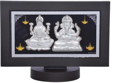 

Siri Creations 999 Pure Silver Lakshmi Ganesha With Acralyic Frame Decorative Showpiece - 8.5 cm(Silver, Black)