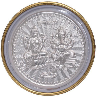 

Siri Creations 999 Pure Silver Lakshmi Ganesha With Paper Weight Big Decorative Showpiece - 6.8 cm(Silver Plated, Silver)
