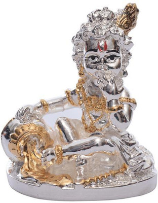 

Siri Creations Krishna Idol With Gold Polish Decorative Showpiece - 8.5 cm(Silver Plated, Silver)