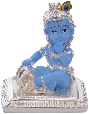 

Siri Creations Krishna Idol With Blue Enamel With Square Base Decorative Showpiece - 5 cm(Silver Plated, Blue)