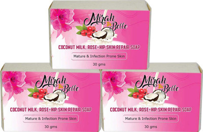 

Mirah Belle Naturals Coconut Milk, Rose-hip Skin Repair Soap - Pack of 3(90 g, Pack of 3)